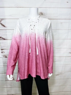 Sudadera con capucha Avenue para mujer talla 14/16 blanca y rosa descolorida con cordones manga larga Foto 1 de 4
