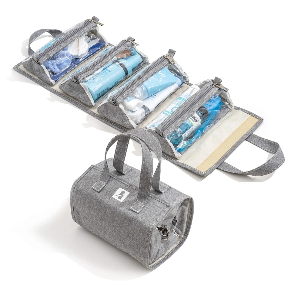 4kits Hanging Roll-up Makeup Bag Toiletry Kit Travel Organizer 4 Removable Bags