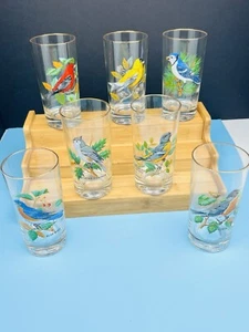 Set of 7 Vintage West Virginia Glass Company Song Bird Gold Rim Drinking Glasses - Picture 1 of 16