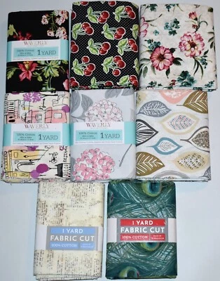 Lote de 8 (1 yarda) cortes de tela de algodón 8 yardas total florales cerezas acolchado Foto 1 de 4