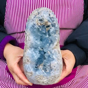 6.8 LB Natural Blue Celestite Crystal Geode Cave Mineral Specimen - Picture 1 of 9