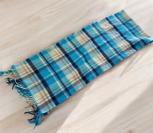 Blue Plaid Scarf with Fringe Soft Flannel Style 66 Inches - Picture 1 of 7