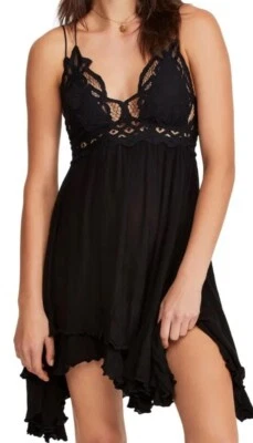 Chemise Free People A1148 para mujer negra íntimamente Fp Adella con volantes talla XS Foto 1 de 4