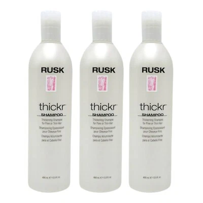 Paquete de 3 champú espesante grueso RUSK para cabello fino o fino 13,5 oz volumen RARO Foto 1 de 4
