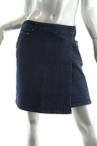 AGNES B. Paris Dark Denim Cotton Stretch Clean Front Wrap Skirt Sz US 4 F 36 - Picture 1 of 5