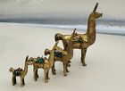Set of 4 Vintage 1970s Brass Llama Alpaca Figurines w/ Cargo Packs Copper Saddle