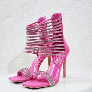 Zapatos de noche con correa de cuerda de estrás cerrada con punta cuadrada abierta - Imagen 1 de 9