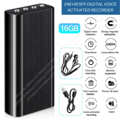 240 Hr Spy Hidden Mini MP3 Digital Voice Activated Recorder 16GB Audio Recording - Image 1 of 4
