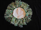 Vtg/Ant Hand-Crochet Minty Pastel Ruffled Doily W/Linen Center~ 10" Dia.