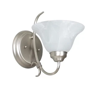 Sunset Lighting 1-Light Wall Sconce 100W Faux Alabaster Glass, Satin Nickel Fini - Picture 1 of 2