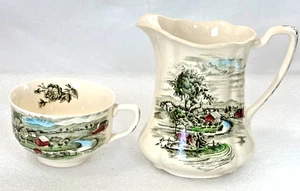 Johnson Bros. England “The Road Home” Creamer/Pitcher & Teacup ~ 2 Pc. Excellent - Picture 1 of 9
