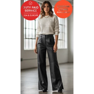 Damen VOLLNARBENLEDER Hose weites Bein hoher Bund Plissee Palazzohose - Bild 1 von 4