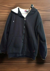 NBN Hoodie LARGE Sherpa LINED BLACK 48" Full Zip Pockets likeonew warm Hvy Wght - Picture 1 of 7