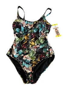 NWT OP Ocean Pacific Black Tropical Floral One Piece Bathing Suit Size Small - Picture 1 of 9