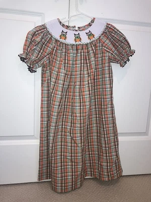 Vestido a Cuadros Southern Tots con Cuello Calado y Diseños de Búho Talla 6T Foto 1 de 2
