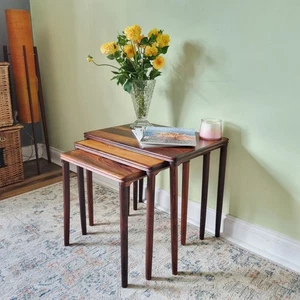 Danish Mid-Century Rosewood Nesting Tables x3 End Side Coffee Table Andersen? - Picture 1 of 22