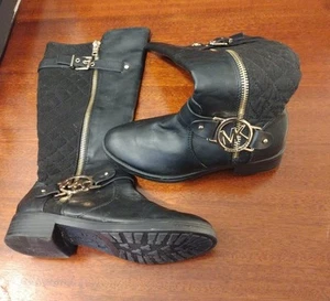 Michael Kors Buckle Women's Black Calf Boots With Gold Color Buckle - Picture 1 of 6