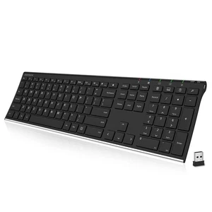 2.4G Wireless Keyboard Stainless Steel Ultra Slim Full Size Keyboard with Num... - Picture 1 of 7