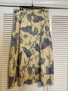 Gonna Lauren Ralph Lauren taglia 14 lino beige blu stampa foglia bottoni davanti foderata - Foto 1 di 7