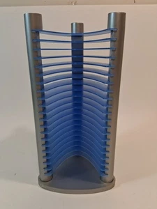 Atlantic 20 CD Tower Rack Holder Indigo Plastic & Silver Wood Vintage - Picture 1 of 8