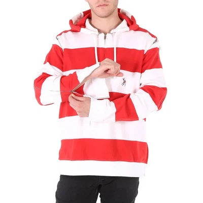 Moletom com capuz Burberry masculino listrado detalhe de zíper vermelho algodão - Imagem 1 de 4