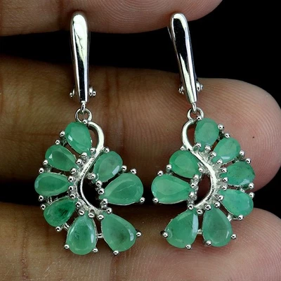 Pendientes de plata de ley 925 pera esmeralda 6x4 mm joyas de piedras preciosas naturales Foto 1 de 4