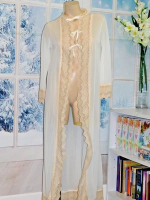 Bata romántica vintage semi transparente de gasa larga con detalle de encaje crudo de 3" S/M Foto 1 de 4
