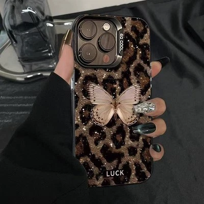 Case For iPhone 16 Pro Max 15 14 13 12 11 XR XS 7 8 Glitter Leopard Phone Cover - Image 1 of 4