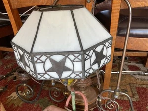 Western Stern Zinn Punze Tiffany Typ Glas Lampenschirm mit Sternen 4-1/2" hoch - Bild 1 von 4