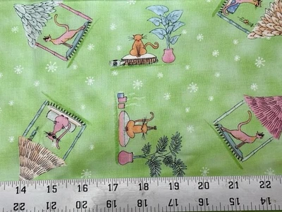 VINTAGE Cats on Lime Green, Blank Textiles - 1 YD 32” x 44” - Image 1 of 2