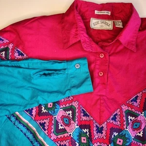 Vintage 90er Side Saddle Damen Large Western Shirt blau pink Southwest Aztec - Bild 1 von 7