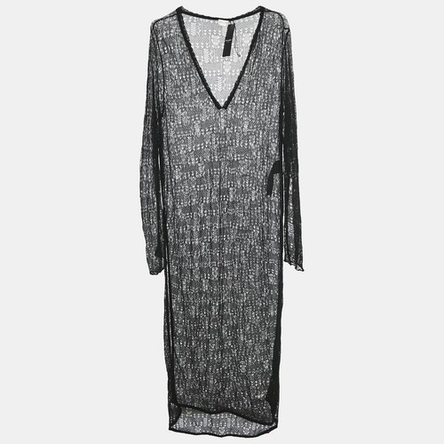 SAINT LAURENT (YSL) Abito midi Saint Laurent nero a punta in maglia trasparente M