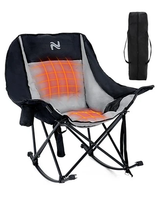 ESAZN Oversized Heated Rocking Camping Chair w/3 Levels Back Seat Heat,Supports 400lbs