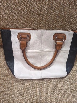 Bolsa de mão TIGNANELLO couro pebbled satchel ombro dobra trava preto-branco-castanho - Imagem 1 de 4