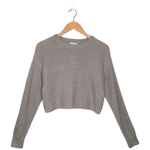 New Abound Womens Size XS Cropped Knit Sweater Long Sleeve Round Neck Gray - Picture 1 of 9