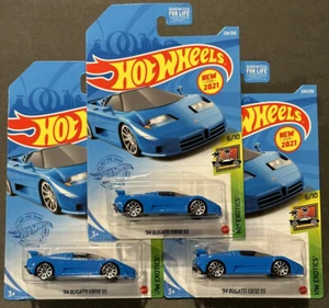LOT OF 3 ~ Hot Wheels '94 Bugatti EB110 SS 2021 Exotics BLUE lot of 3 - Picture 1 of 4