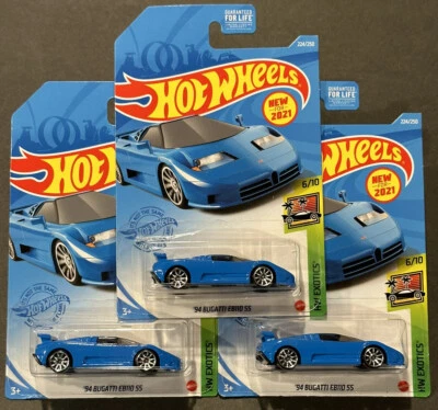 LOT OF 3 ~ Hot Wheels '94 Bugatti EB110 SS 2021 Exotics BLUE lot of 3 - Image 1 of 4