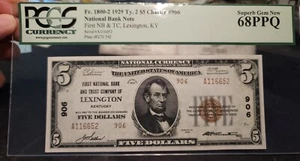 $5 1929 First National Bank & Trust Co. Lexington KY CH# 906 PCGS GEM 68PPQ - Picture 1 of 4