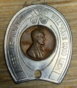 Vintage 1964D Keep Me & Never Go Broke Encased Coin Token Lucky Charm FOOD STORE - Picture 1 of 2