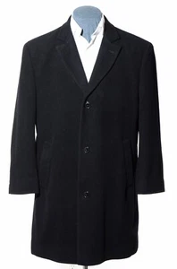 38S Short Pronto Uomo Black Soft Cashmere Wool Single-Breasted Overcoat Top Coat - Picture 1 of 9