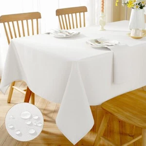 Spill Proof Anti-Shrink Textured Table Cover, Faux Linen Rectangle Tablecloth - Picture 1 of 62