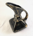 Vintage MCM Savoy Vase Ceramic Ewer Pitcher Black 24K Gold Rubbed Hard to Find