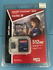SANDISK Verizon Wireless 512MB MicroSD TransFlash Memory Card NEW - Picture 1 of 2