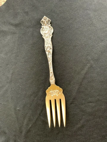 Antique  R Wallace Sterling Silver Irian   8 1/4" Serving Fork  w/gold wash Cover