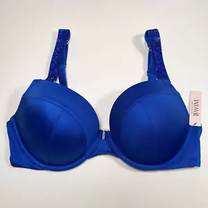 Victoria Secret 34B SEXY TEE Push Up Bikini Top Bling Shine Strap Blue Oar - Picture 1 of 3