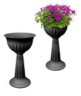 Set Of 2 Black Urn Plant Pot Outdoor Garden Round Plastic Planter Water Feature