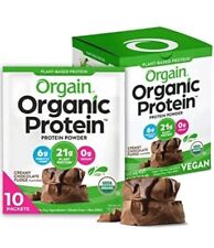 Orgain Organic Plant Based Protein Powder Travel - Creamy Chocolate Fudge, Pack of 10, 1.62 oz Each