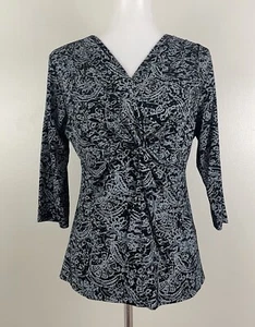 Fresh Produce Twist Front Shirt Black Floral Jersey Knit Casual Workwear Medium - Picture 1 of 5