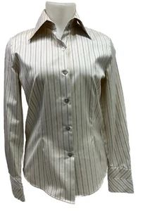 New Zanella Shirt Womens US 6 Striped 100% Cotton Button Up Italy Top Blouse - Picture 1 of 19