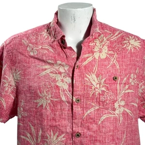 Tommy Bahama Hawaiian Shirt XL Tropical Flowers Reverse Print Pale Red - Picture 1 of 7